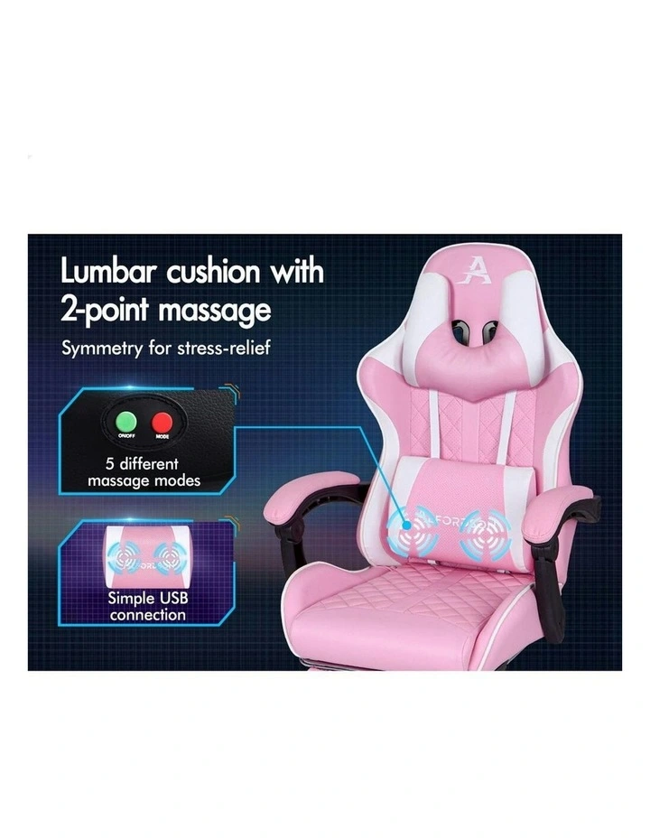 PU Leather Gaming Chair With Footrest in Pink image 4