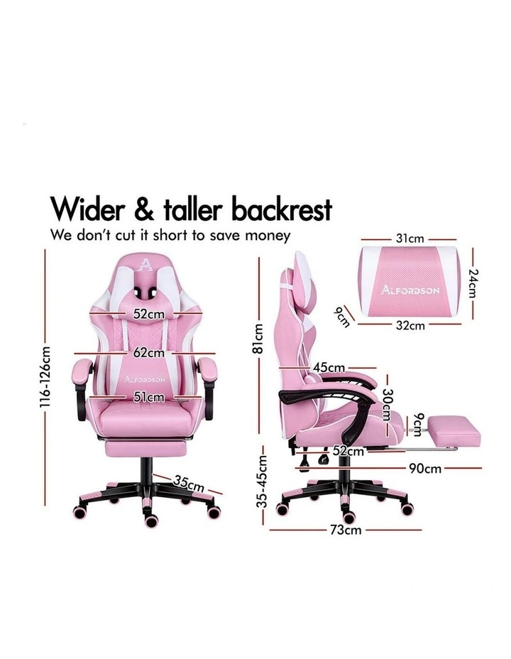 PU Leather Gaming Chair With Footrest in Pink image 5