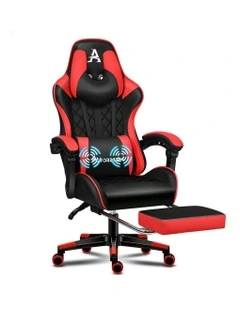 PU Leather Gaming Chair With Footrest in Red