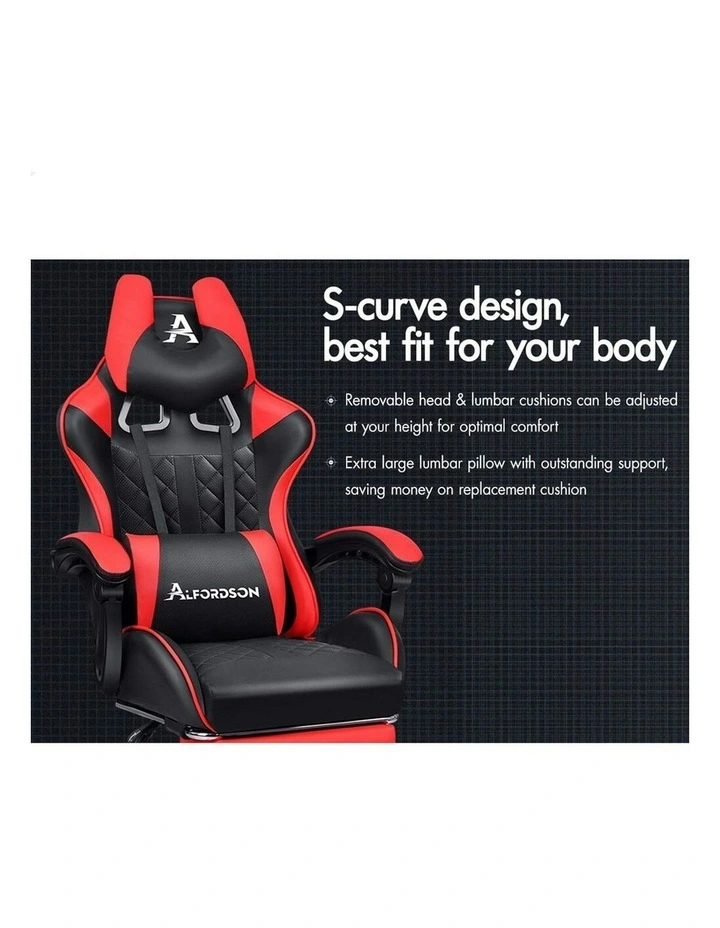 PU Leather Gaming Chair With Footrest in Red image 3