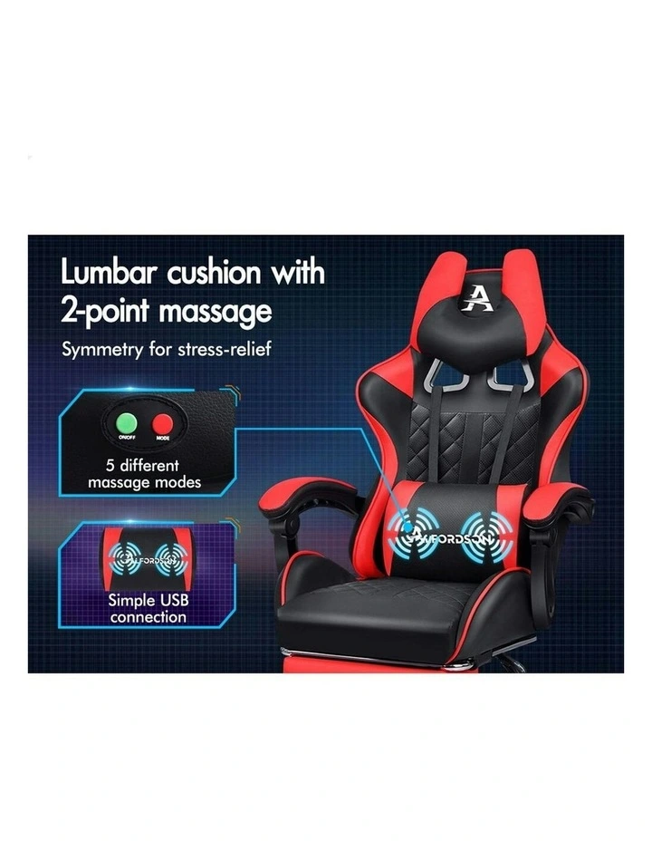 PU Leather Gaming Chair With Footrest in Red image 4