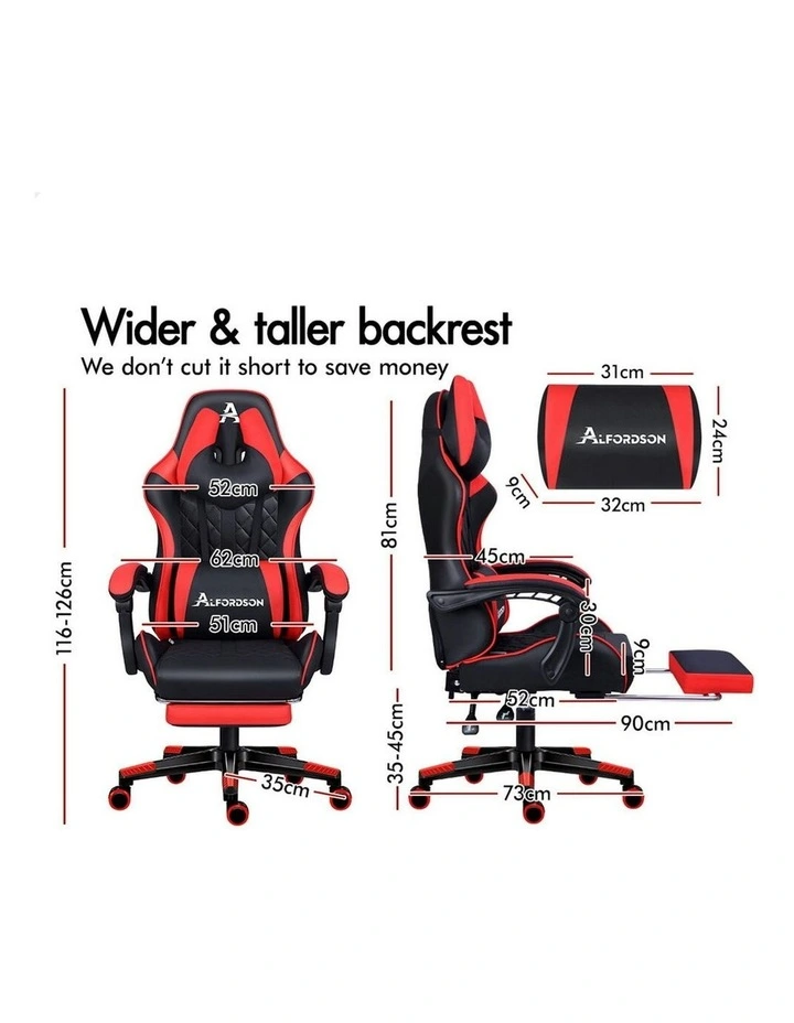 PU Leather Gaming Chair With Footrest in Red image 5