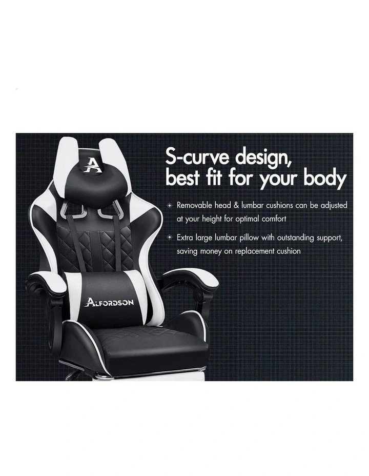 PU Leather Gaming Chair With Footrest in White image 3