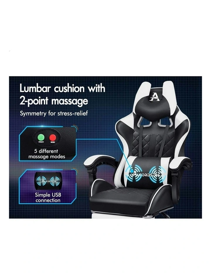 PU Leather Gaming Chair With Footrest in White image 4