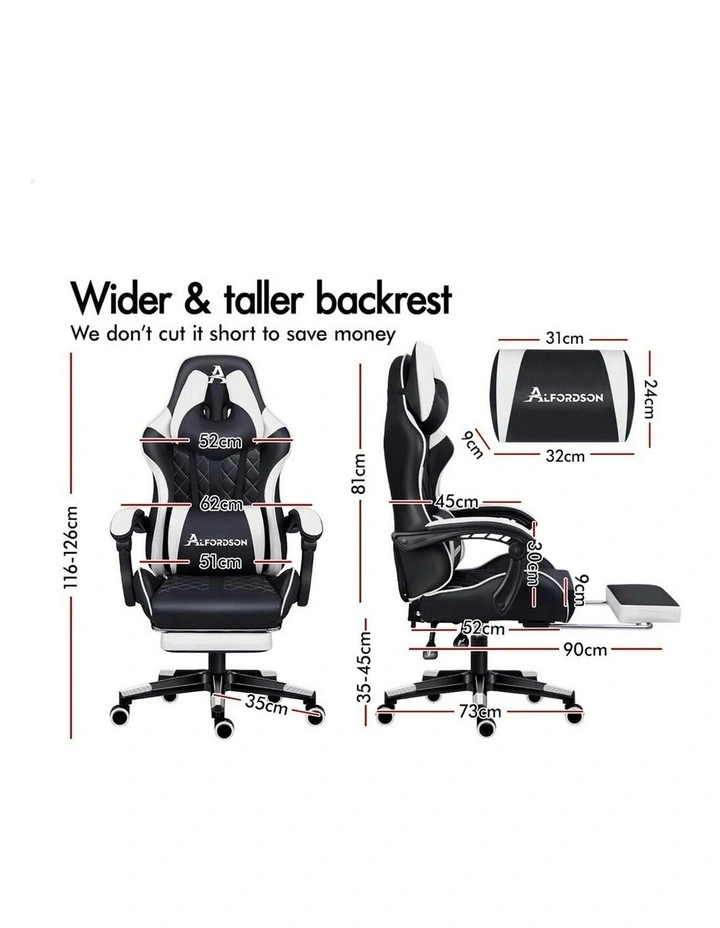 PU Leather Gaming Chair With Footrest in White image 5