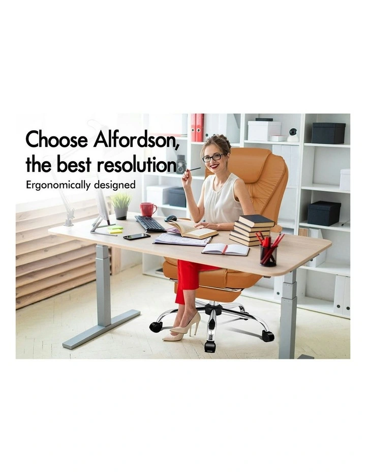 Executive PU Leather Seat Office Chair With Footrest in Brown image 2