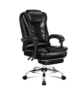 Office Chair Executive PU Leather Seat With Footrest in Glossy Black