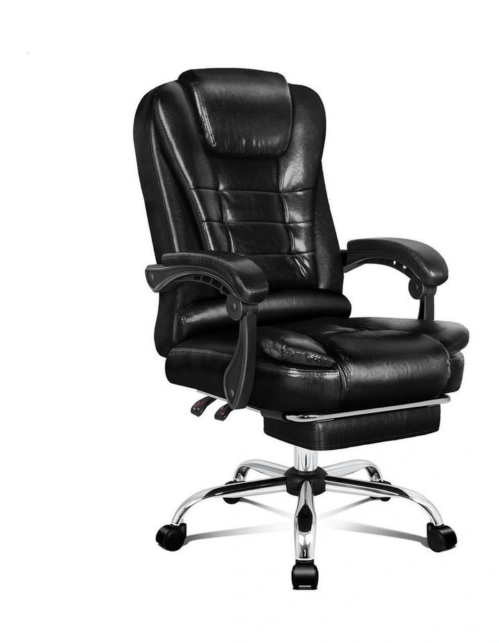 Office Chair Executive PU Leather Seat With Footrest in Glossy Black image 1