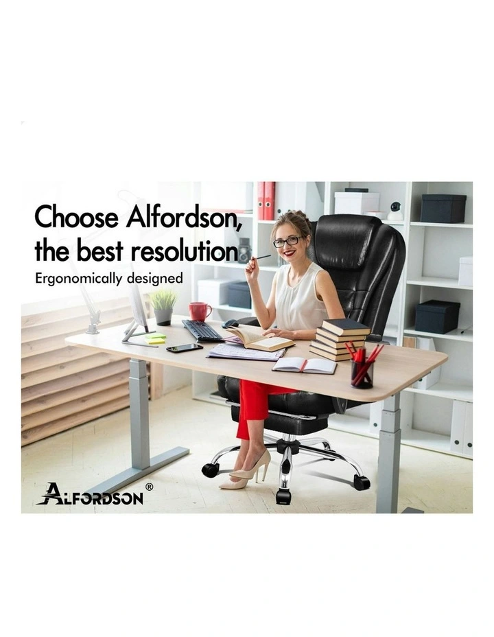 Office Chair Executive PU Leather Seat With Footrest in Glossy Black image 2