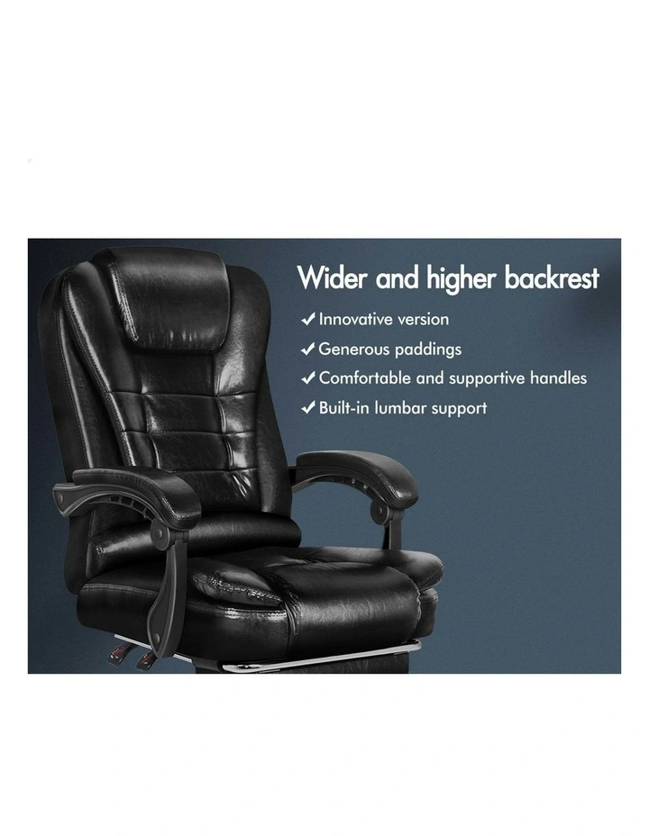 Office Chair Executive PU Leather Seat With Footrest in Glossy Black image 3