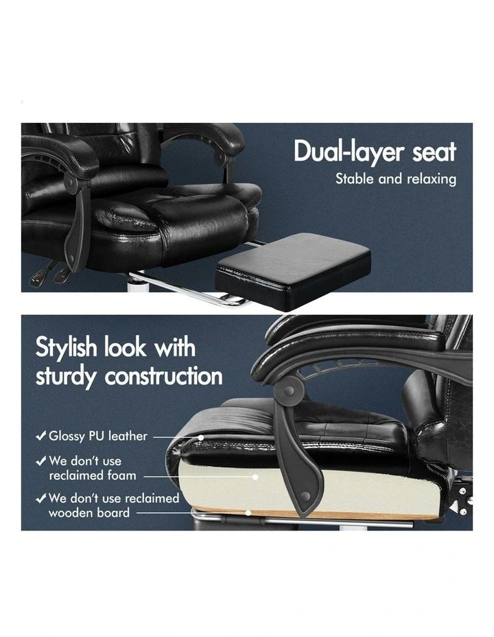Office Chair Executive PU Leather Seat With Footrest in Glossy Black image 4