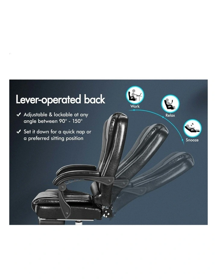 Office Chair Executive PU Leather Seat With Footrest in Glossy Black image 6