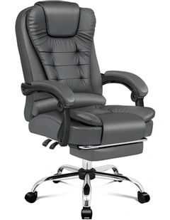 Office Chair Executive PU Leather Seat With Footrest in Grey