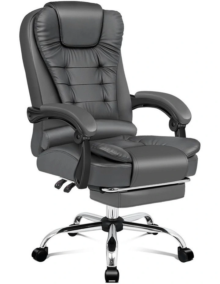 Office Chair Executive PU Leather Seat With Footrest in Grey image 1