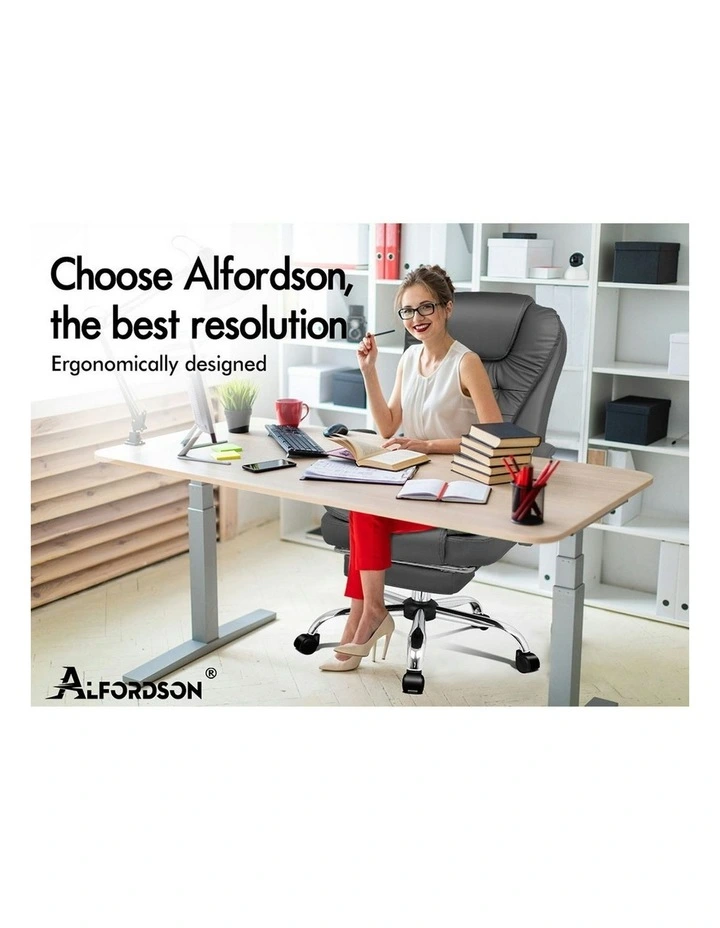 Office Chair Executive PU Leather Seat With Footrest in Grey image 2