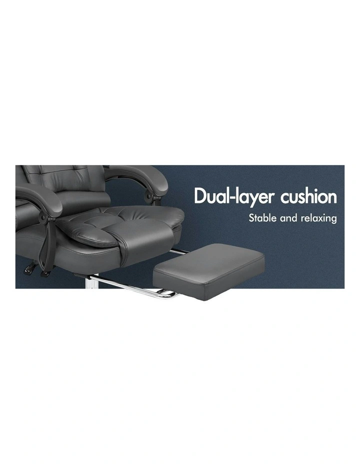 Office Chair Executive PU Leather Seat With Footrest in Grey image 3