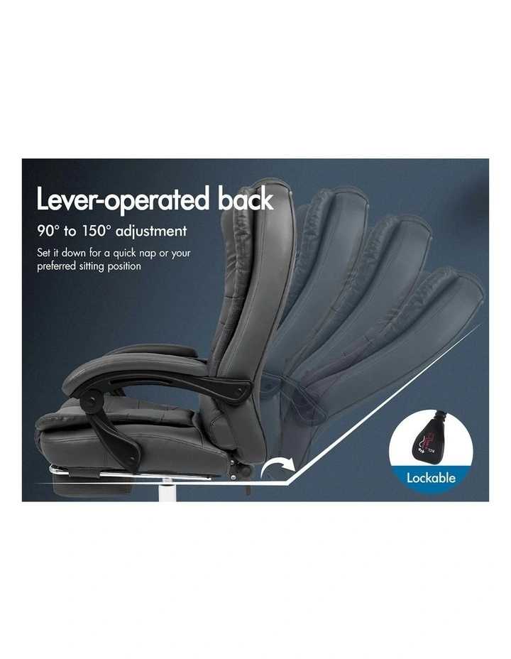 Office Chair Executive PU Leather Seat With Footrest in Grey image 7