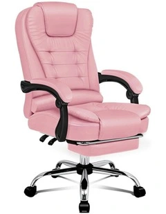 Office Chair Executive PU Leather Seat With Footrest in Pink