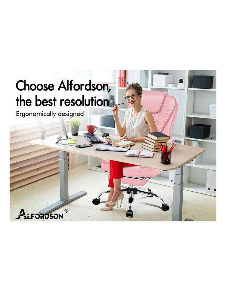 Office Chair Executive PU Leather Seat With Footrest in Pink image 2
