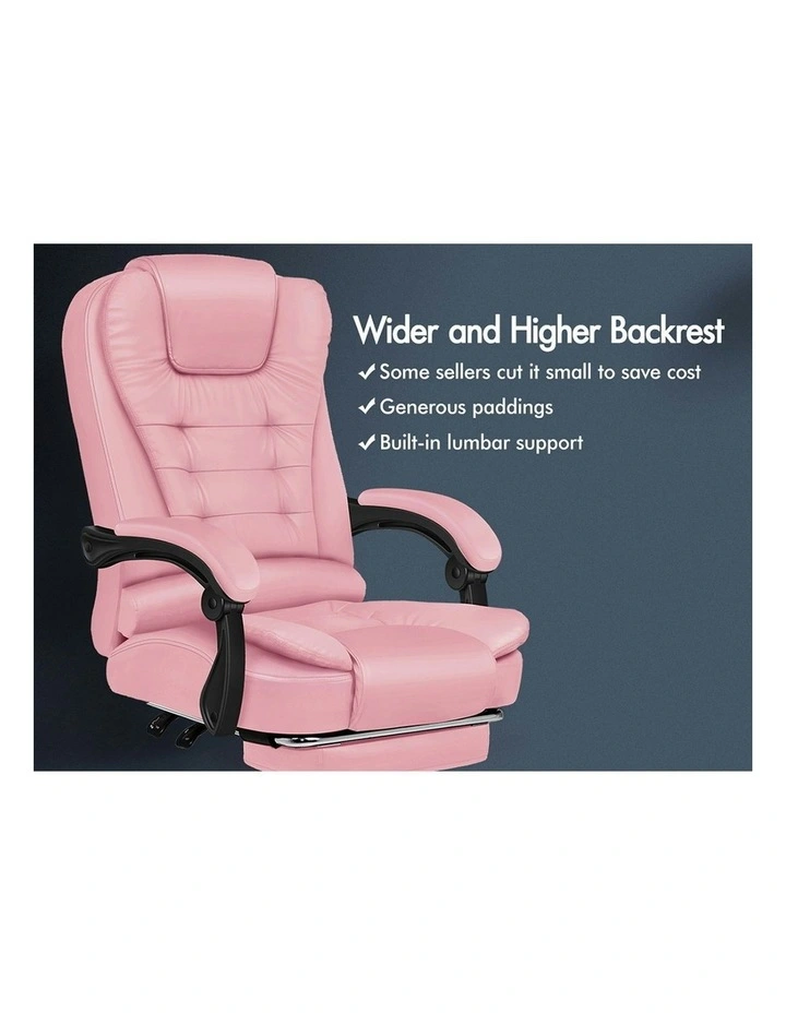 Office Chair Executive PU Leather Seat With Footrest in Pink image 3