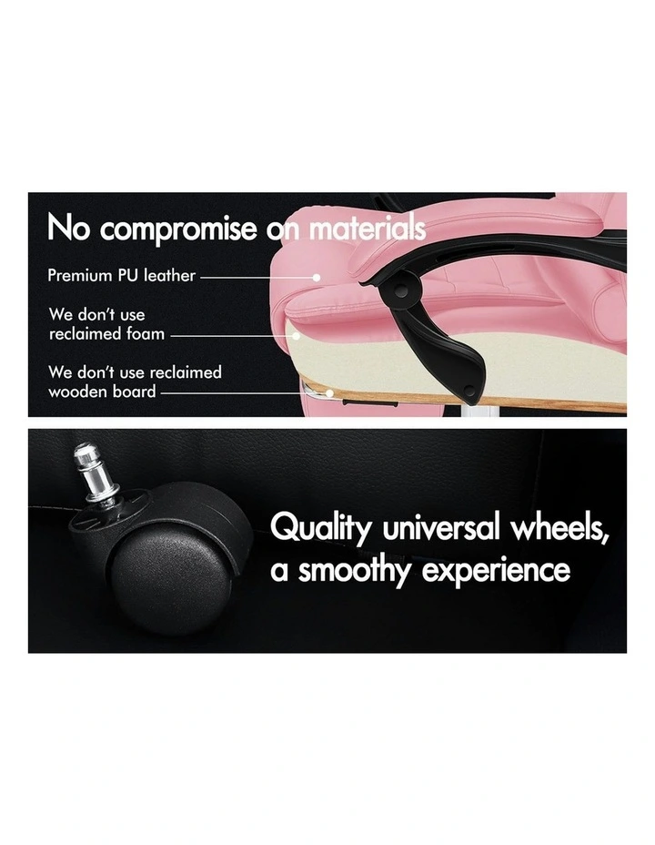 Office Chair Executive PU Leather Seat With Footrest in Pink image 4