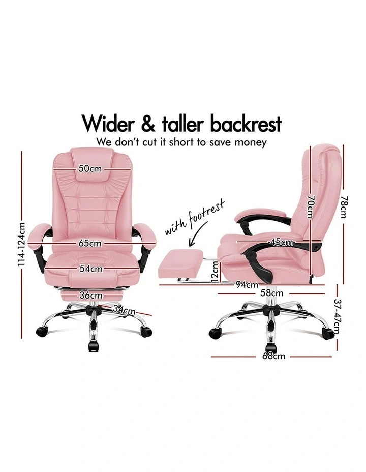 Office Chair Executive PU Leather Seat With Footrest in Pink image 6