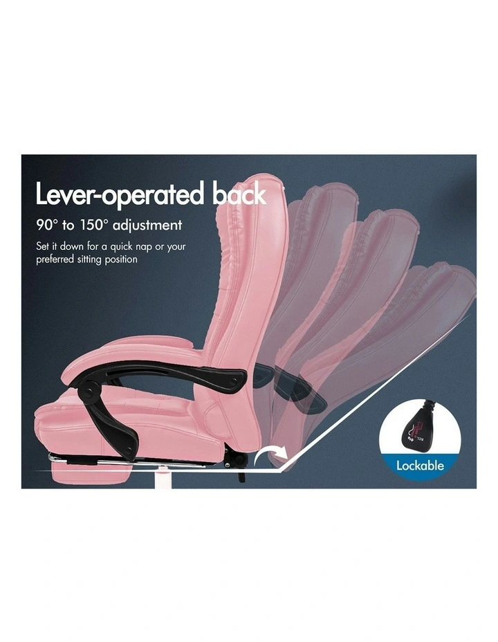 Office Chair Executive PU Leather Seat With Footrest in Pink image 7