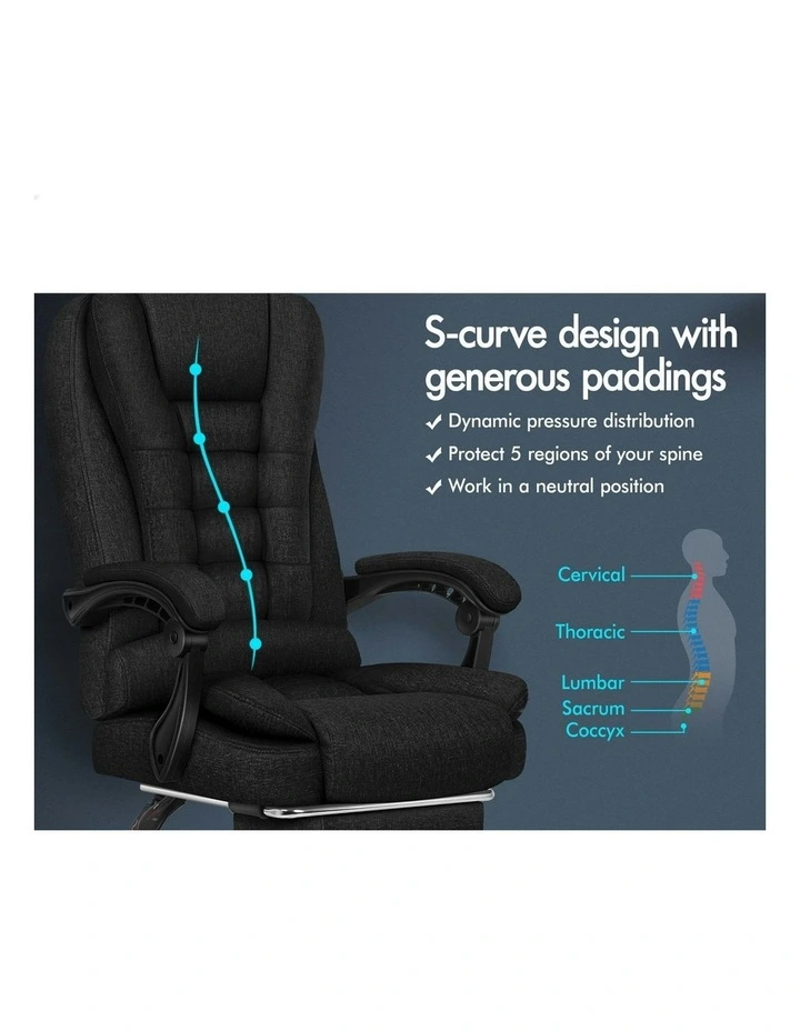 Executive Massage Office Chair With Footrest in Fabric Black image 4