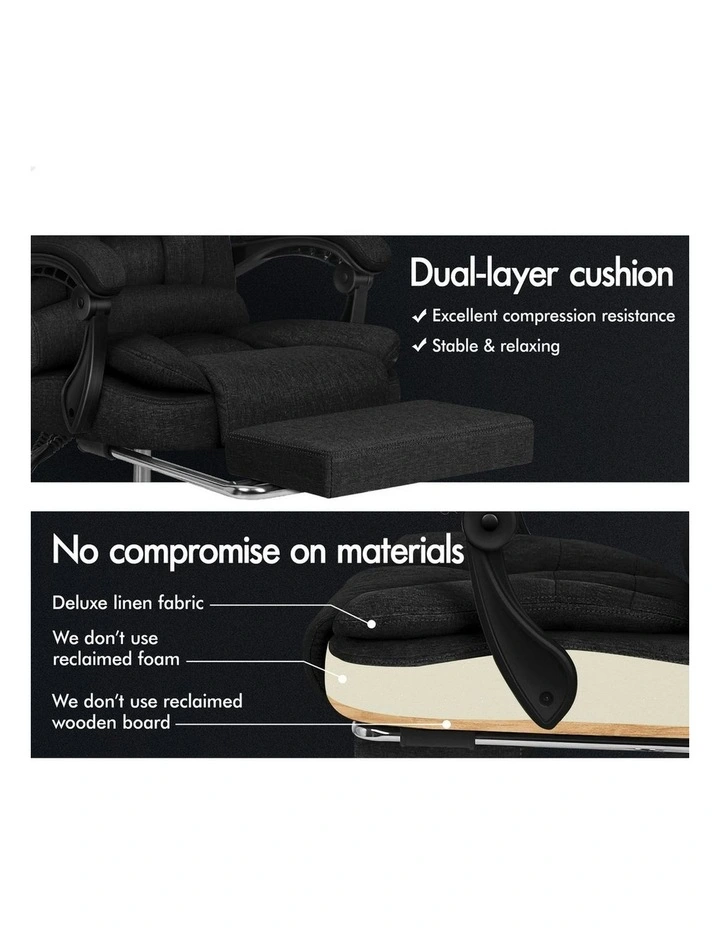 Executive Massage Office Chair With Footrest in Fabric Black image 5