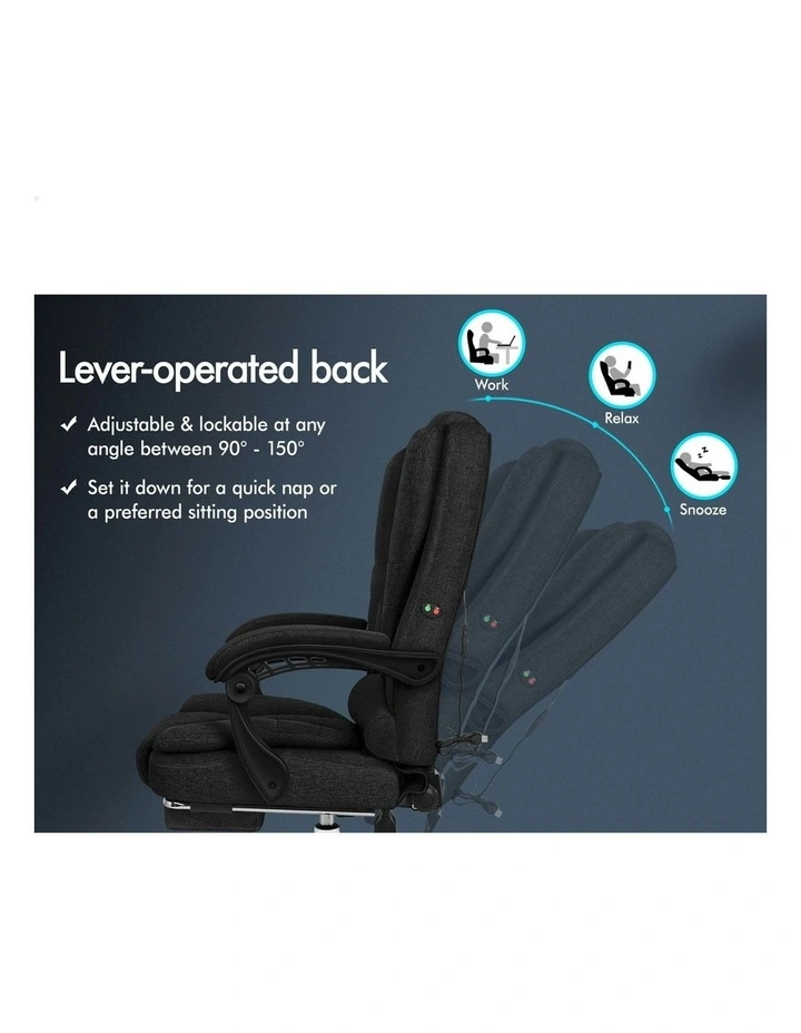 Executive Massage Office Chair With Footrest in Fabric Black image 6
