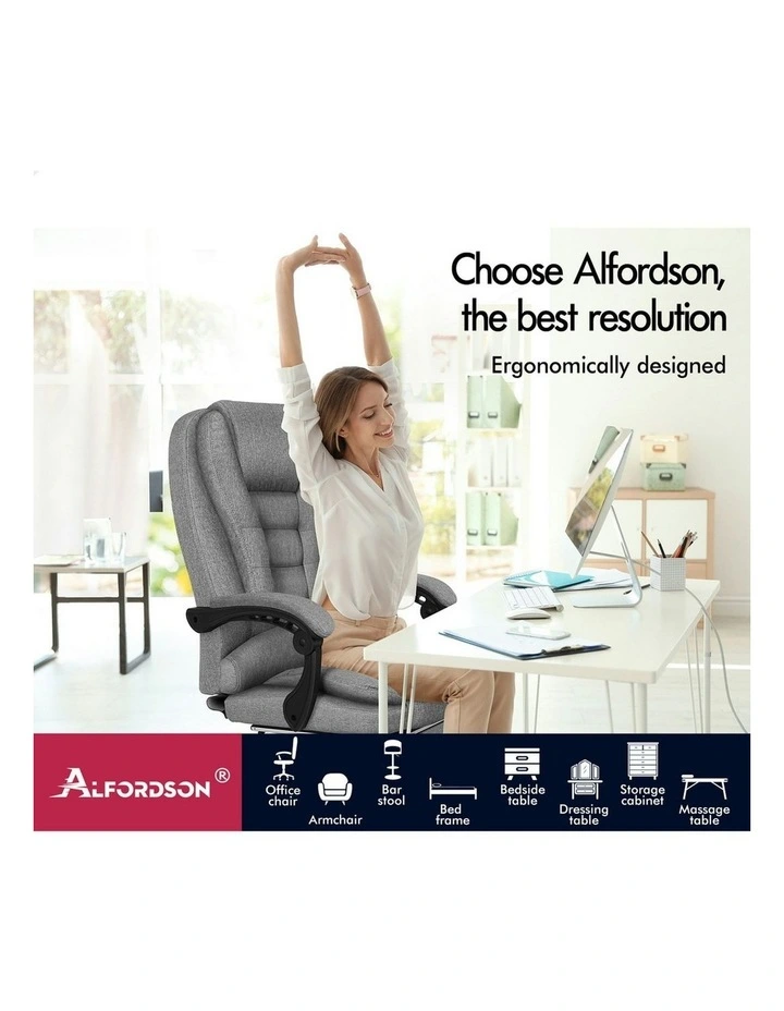 Executive Massage Office Chair With Footrest in Fabric Grey image 2