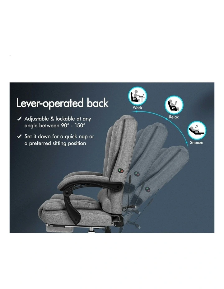 Executive Massage Office Chair With Footrest in Fabric Grey image 6