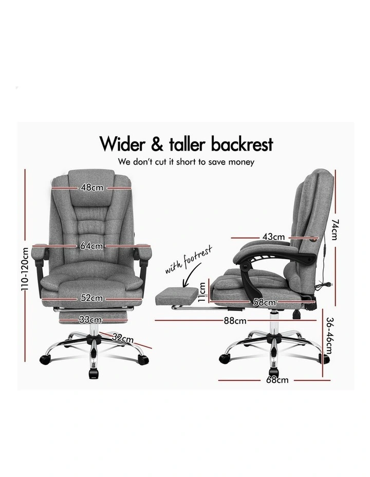 Executive Massage Office Chair With Footrest in Fabric Grey image 7