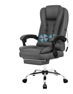 Executive PU Leather Massage Office Chair With Footrest in Grey