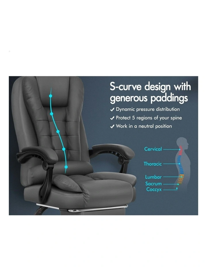 Executive PU Leather Massage Office Chair With Footrest in Grey image 4