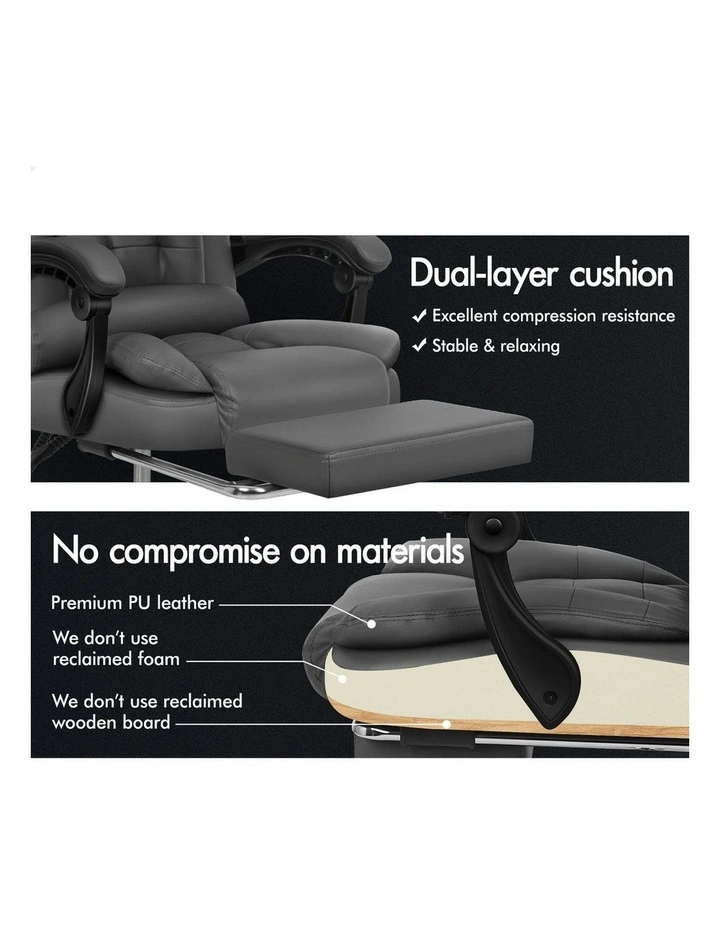 Executive PU Leather Massage Office Chair With Footrest in Grey image 5