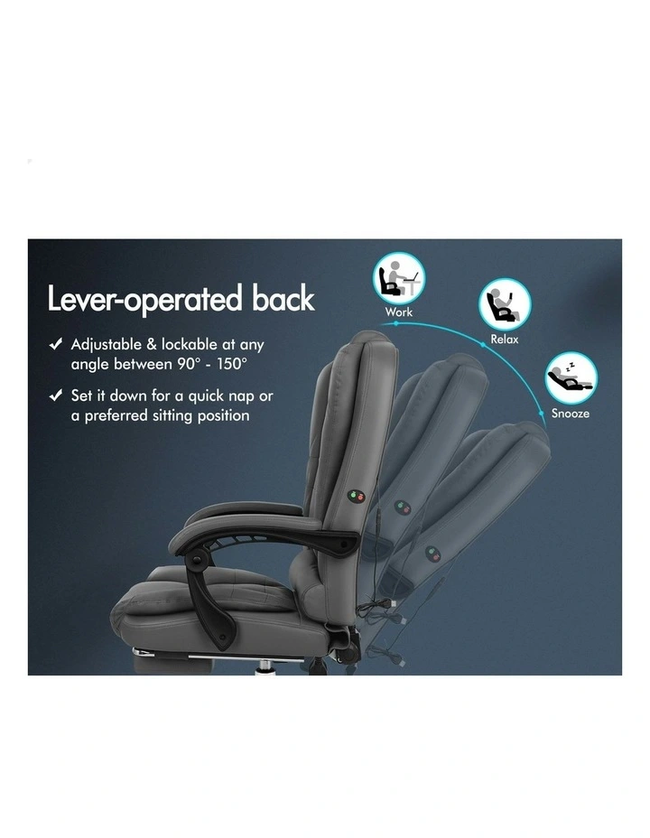 Executive PU Leather Massage Office Chair With Footrest in Grey image 6