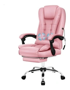 Executive PU Leather Massage Office Chair With Footrest in Pink