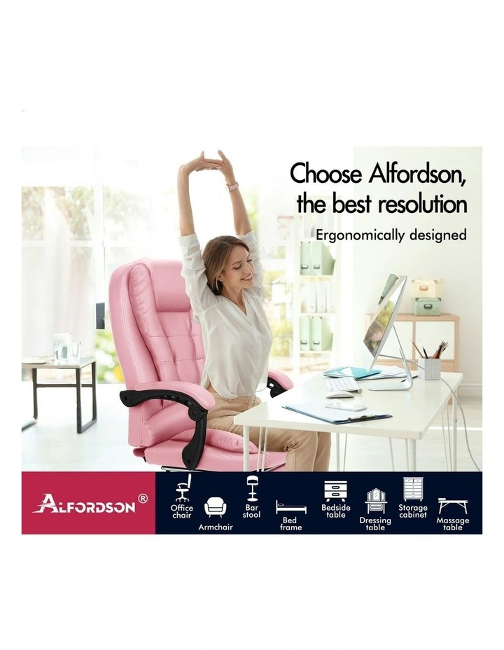 Executive PU Leather Massage Office Chair With Footrest in Pink image 2