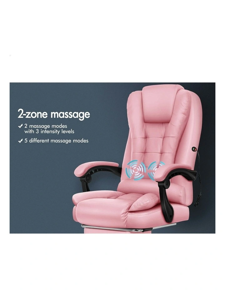 Executive PU Leather Massage Office Chair With Footrest in Pink image 3