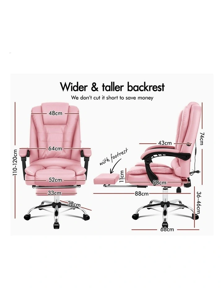 Executive PU Leather Massage Office Chair With Footrest in Pink image 7
