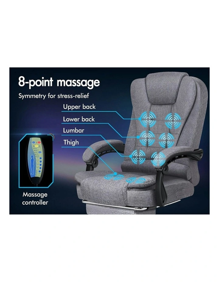 8-Point Massage Office Chair in Fabric Grey image 3