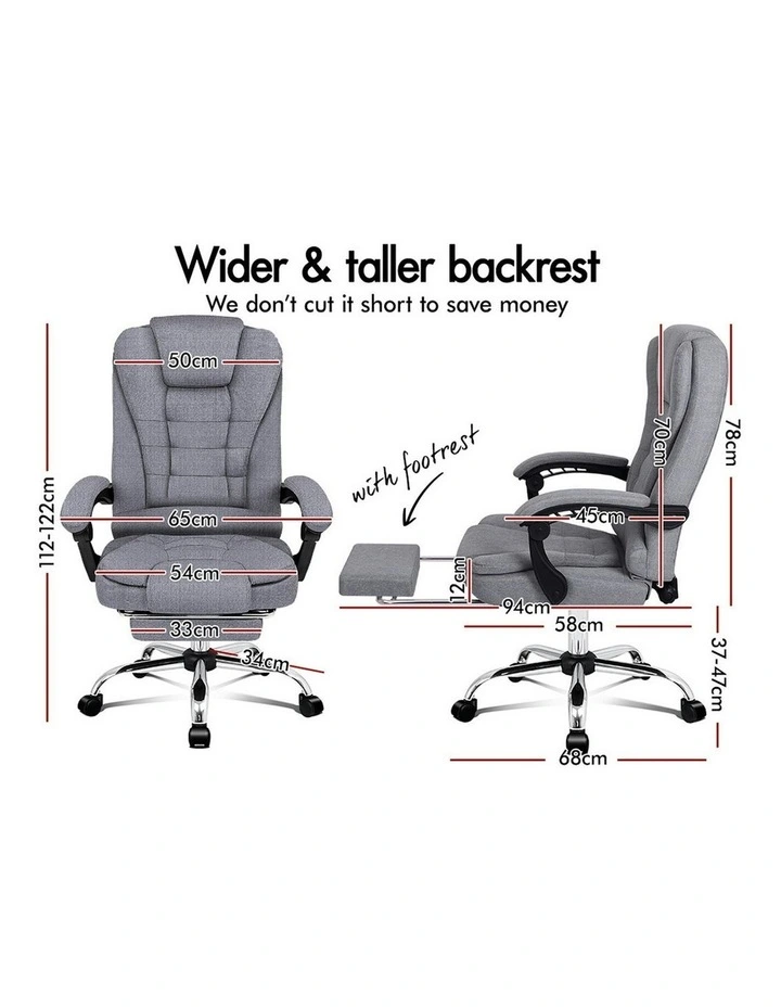 8-Point Massage Office Chair in Fabric Grey image 5