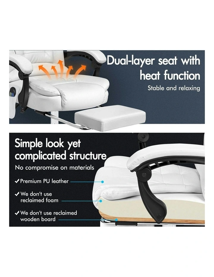 8-Point Massage Office Chair in White image 4