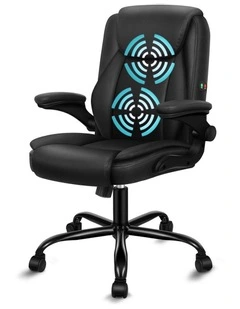 Flip-up Aramrest PU Leather Massage Office Chair in Black