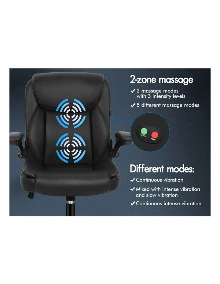 Flip-up Aramrest PU Leather Massage Office Chair in Black image 2