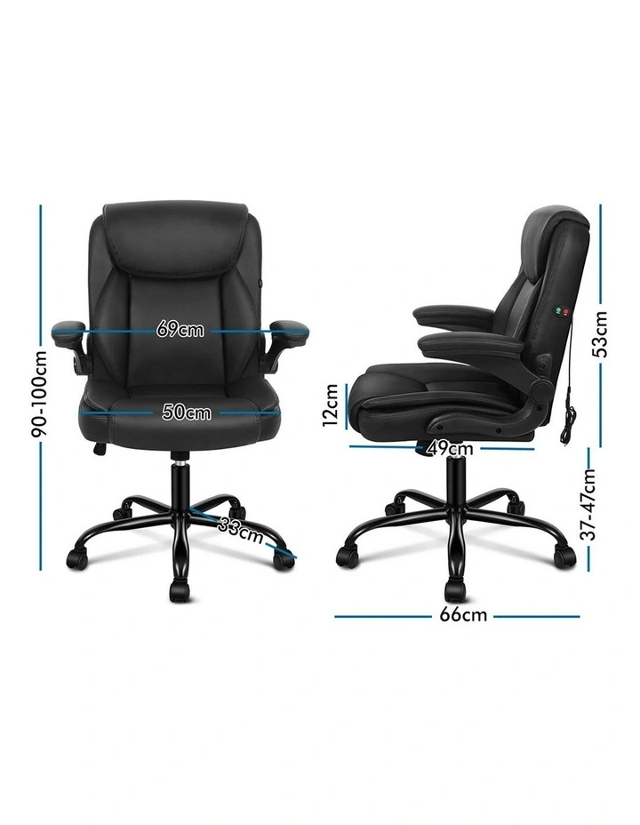 Flip-up Aramrest PU Leather Massage Office Chair in Black image 5