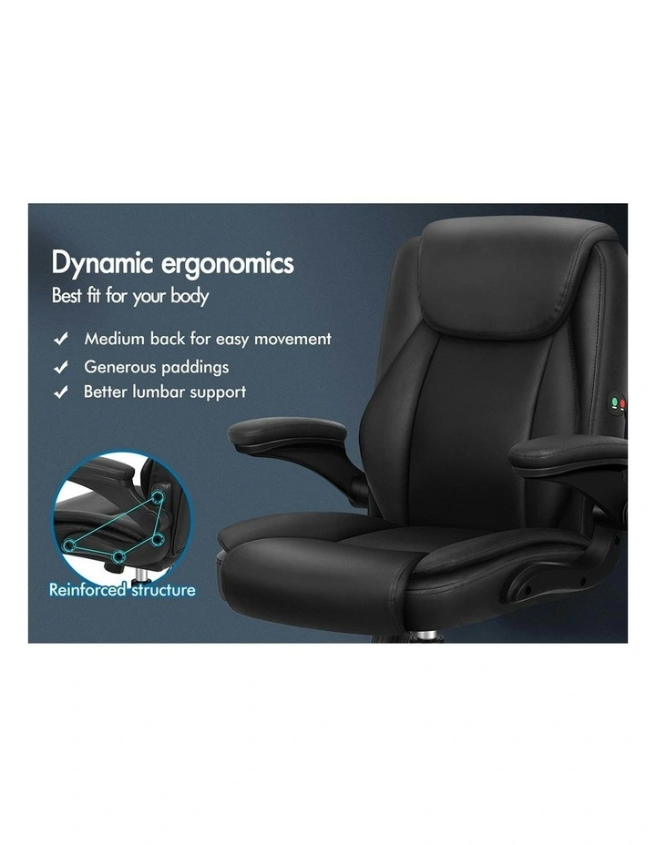 Flip-up Aramrest PU Leather Massage Office Chair in Black image 6