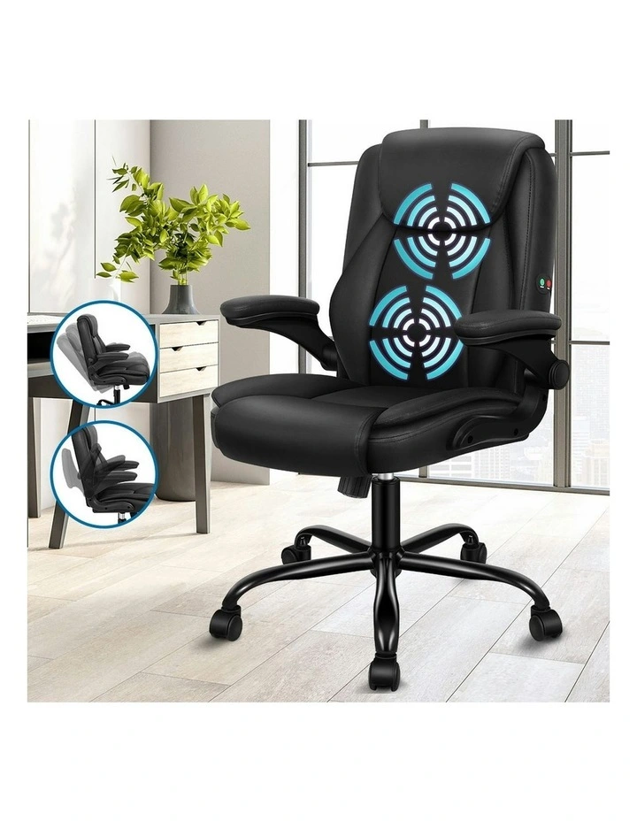 Flip-up Aramrest PU Leather Massage Office Chair in Black image 7