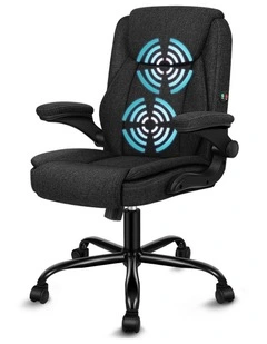 Flip-up Aramrest Linen Massage Office Chair in Fabric Black